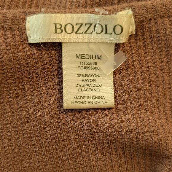 Cropped Long Sleeve Brown Lettuce Hem Waffle Tee - Picture 4 of 4